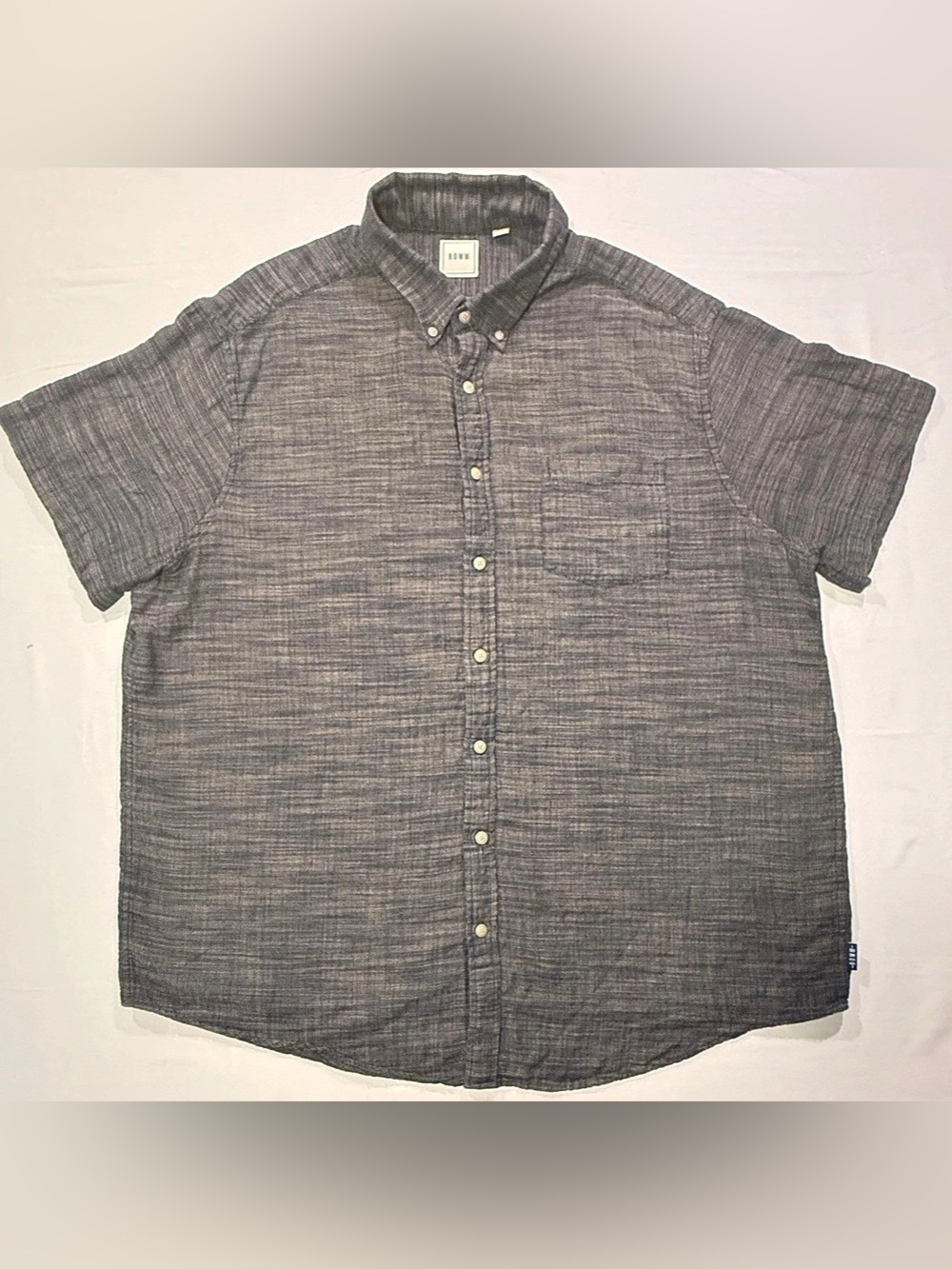 ROWM Men’s 2X Short Sleeve Button Down Shirt Textured Blue Gray 100% Cotton